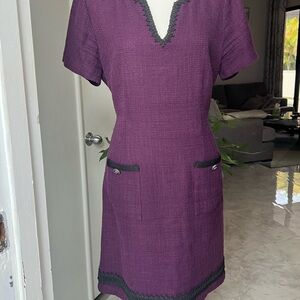 Karl Lagerfeld Paris Purple V-Neck Dress | Pockets | Textured Knit | Winter